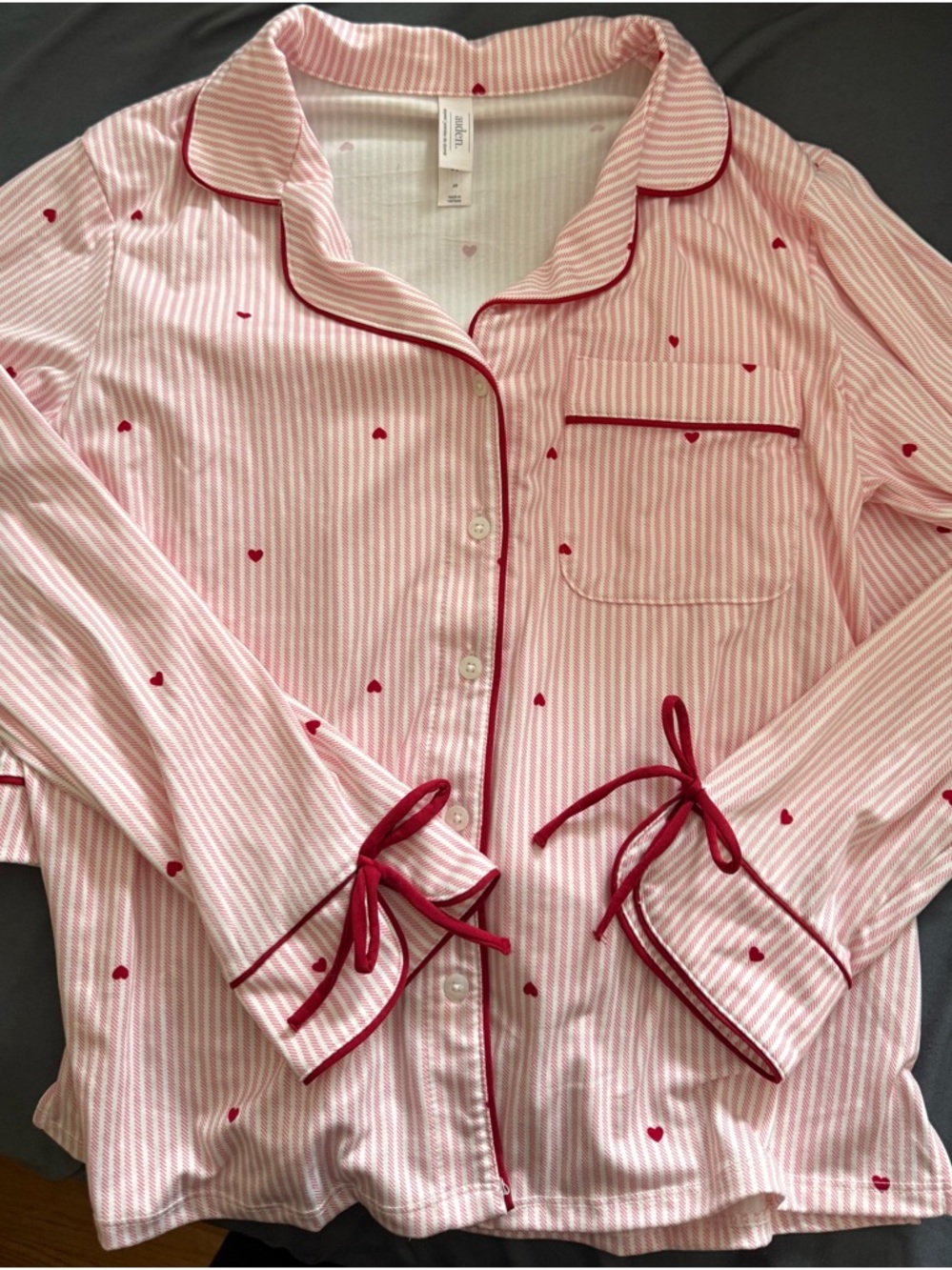 Auden Pink Striped Pajama Set with Red Heart Accents & shorts - Picture 12 of 15